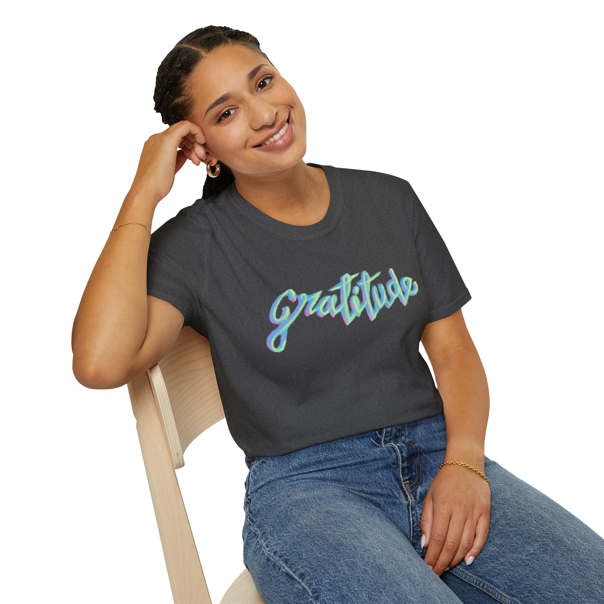 Gratitude Script T-Shirt — Positive Vibes Graphic Tee