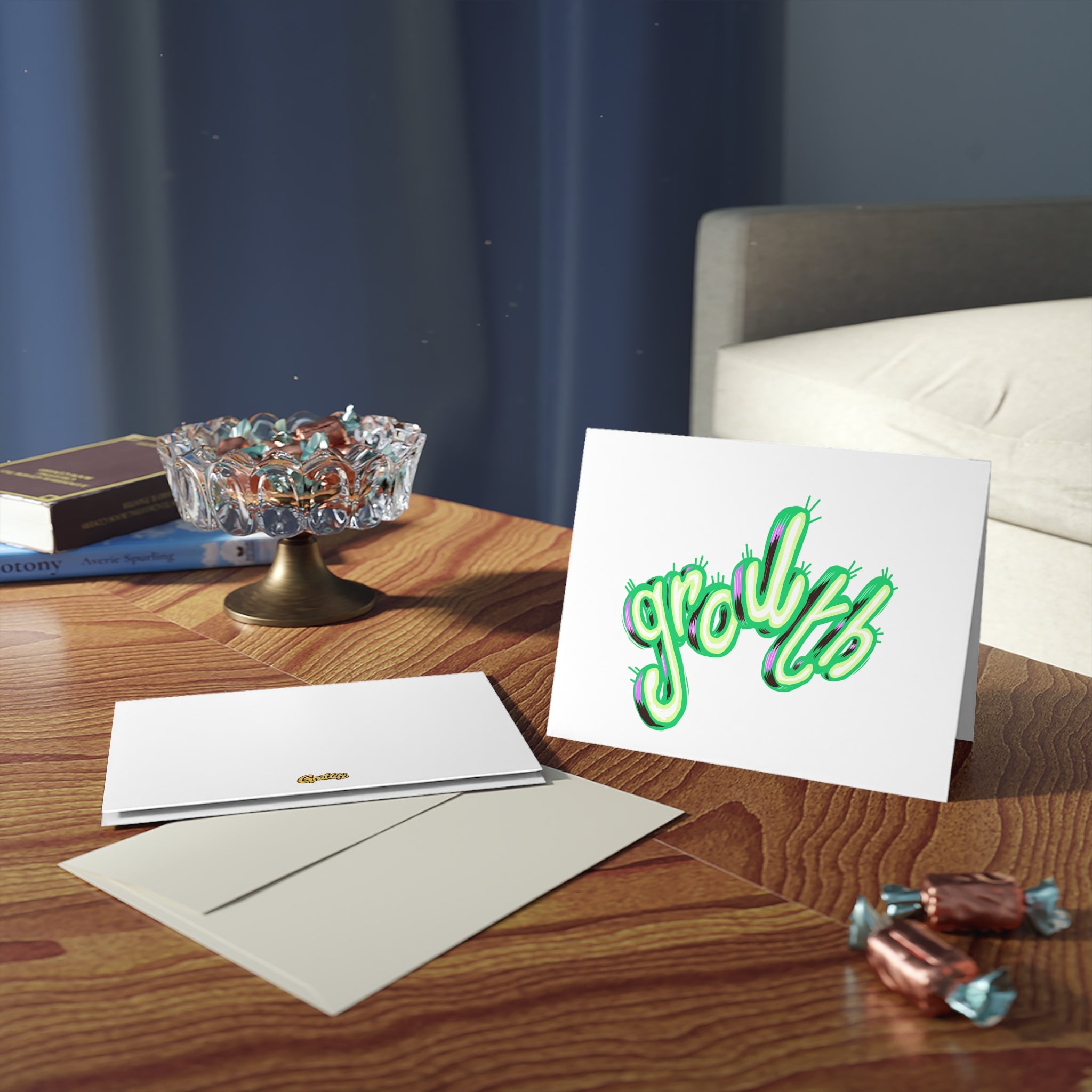 Greeting Card — 'Growth' Neon Green Script (Pack of 8/16/24)