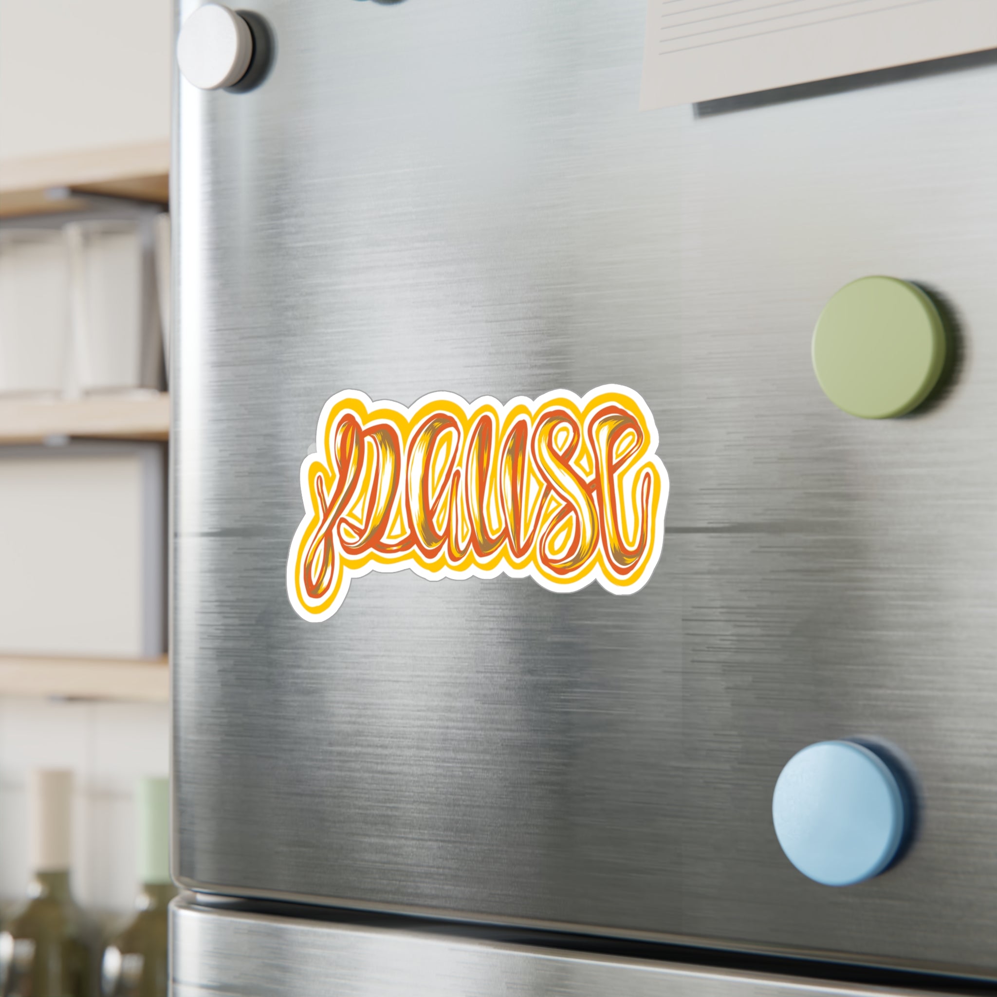 Pause Script Sticker — Retro Orange Hand-Lettered Vinyl Decal