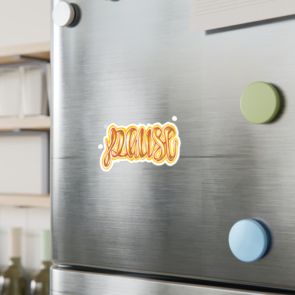 Pause Script Sticker — Retro Orange Hand-Lettered Vinyl Decal