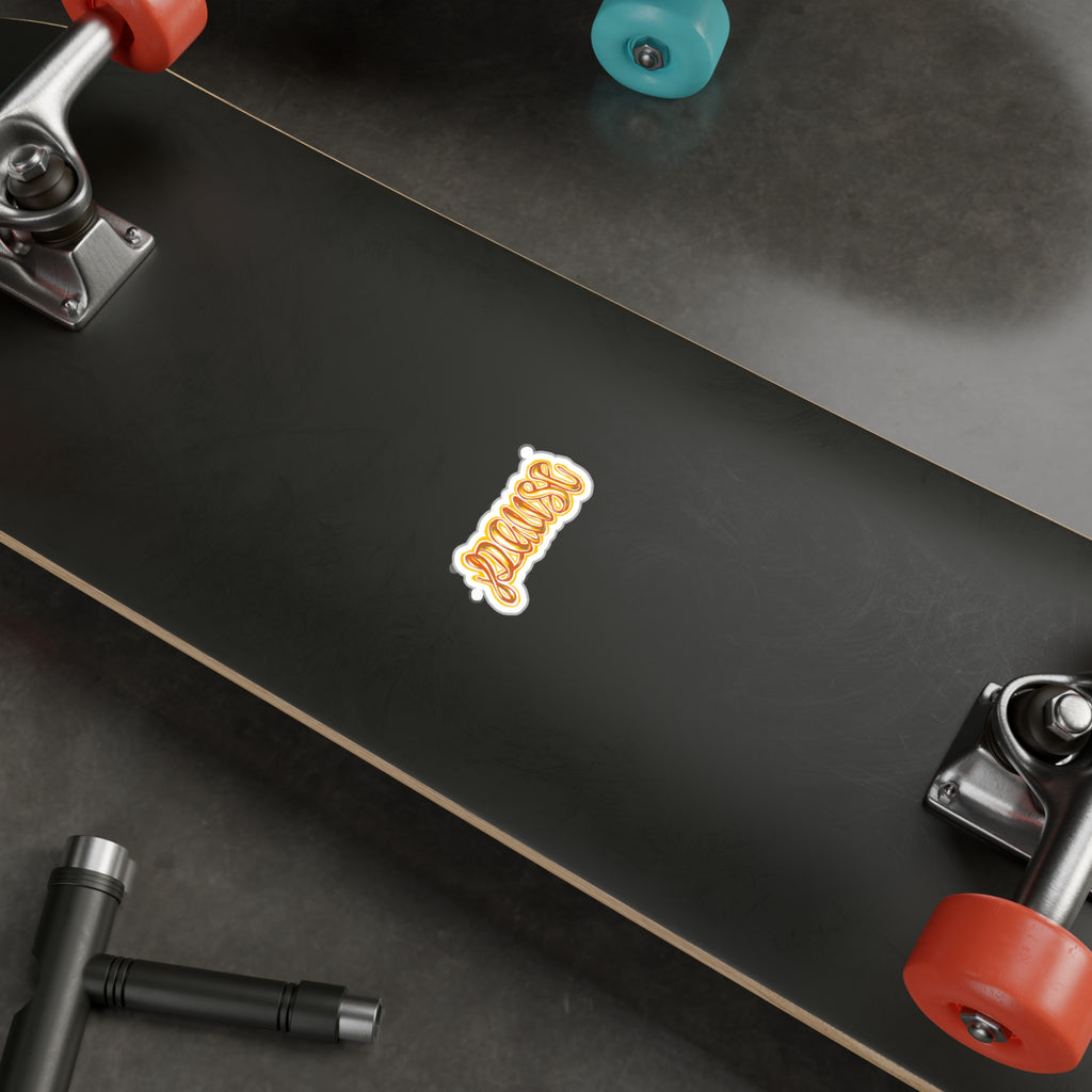 Pause Script Sticker — Retro Orange Hand-Lettered Vinyl Decal