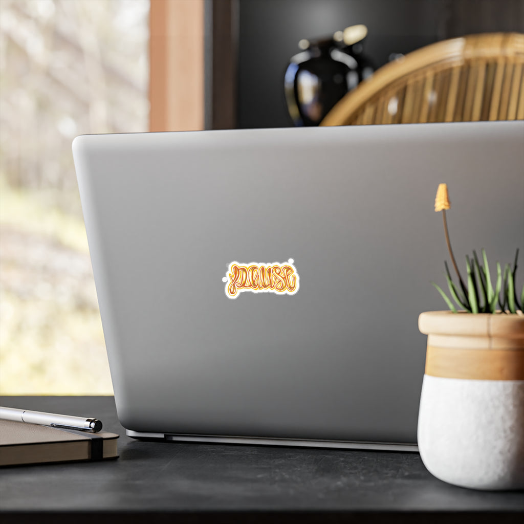 Pause Script Sticker — Retro Orange Hand-Lettered Vinyl Decal
