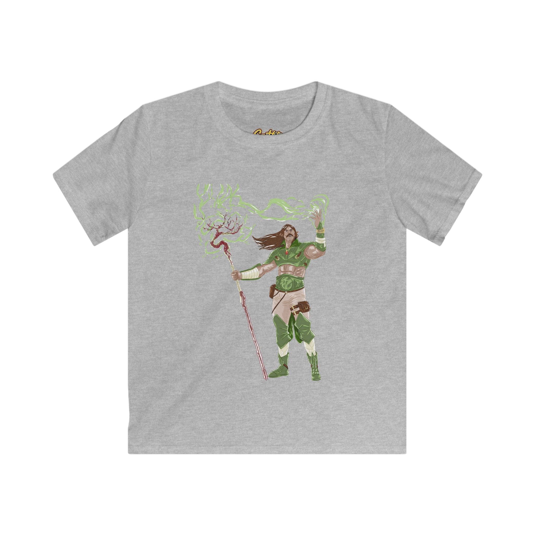 Kids Fantasy Druid T‑Shirt — Green Lightning Magic Graphic Tee