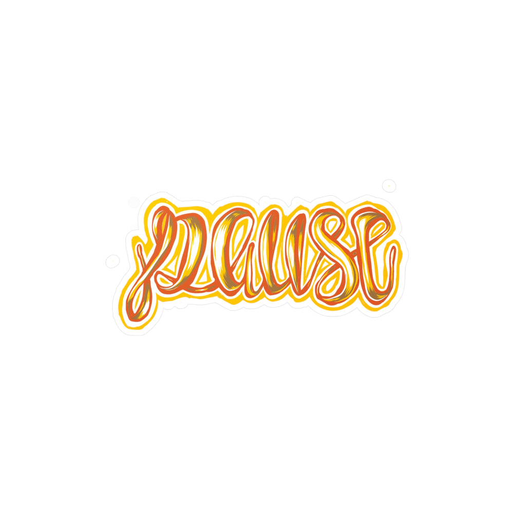 Pause Script Sticker — Retro Orange Hand-Lettered Vinyl Decal