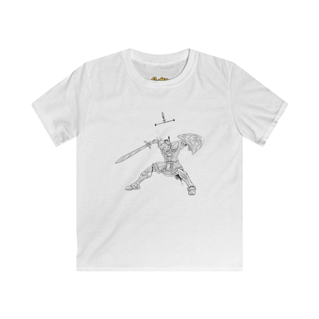 Kids Knight Warrior T-Shirt — Sword & Shield Line Art Tee