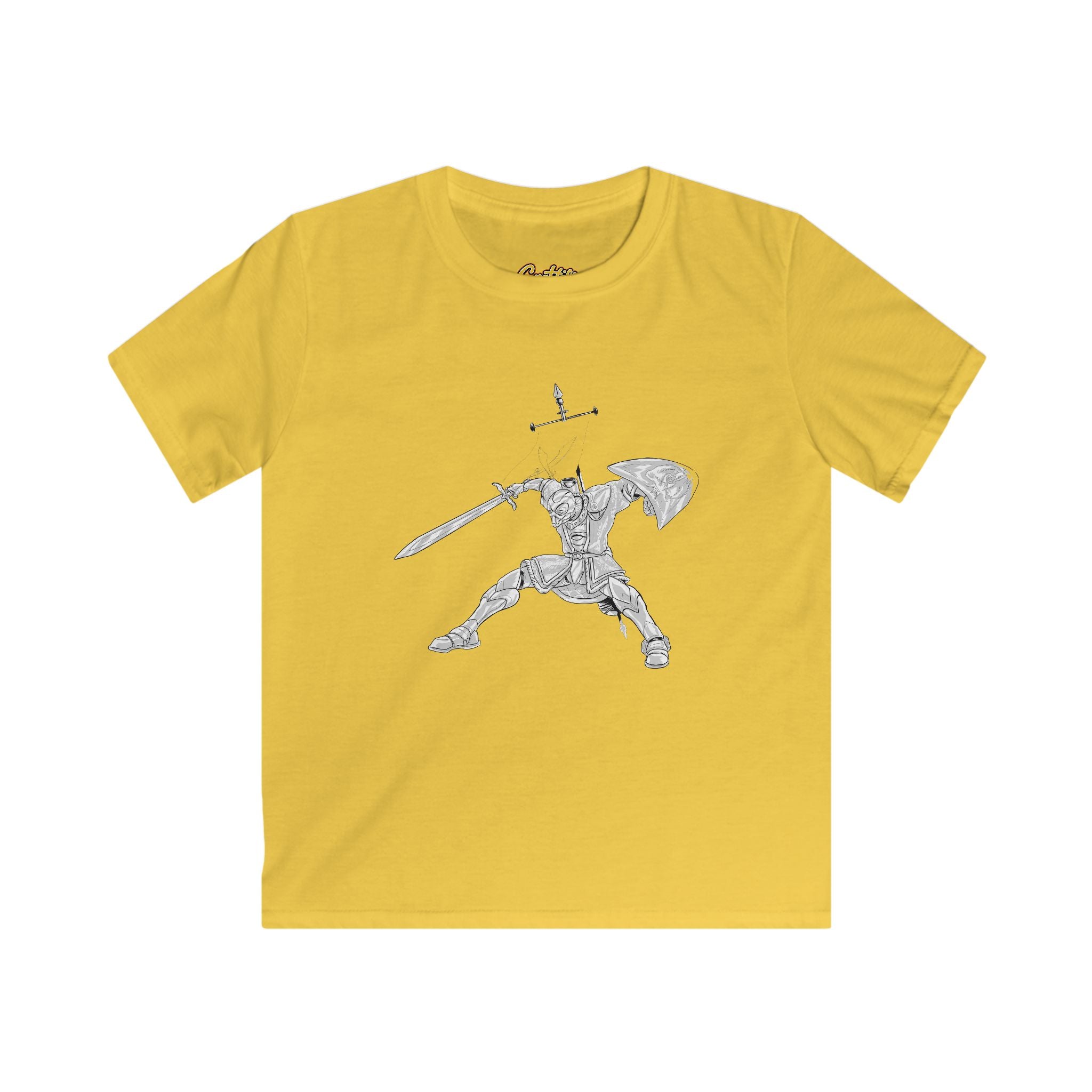 Kids Knight Warrior T-Shirt — Sword & Shield Line Art Tee