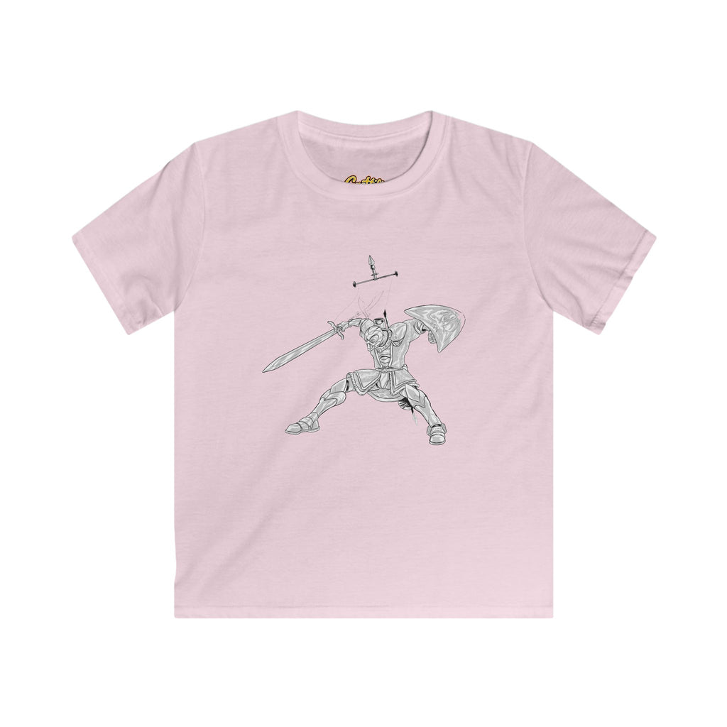Kids Knight Warrior T-Shirt — Sword & Shield Line Art Tee