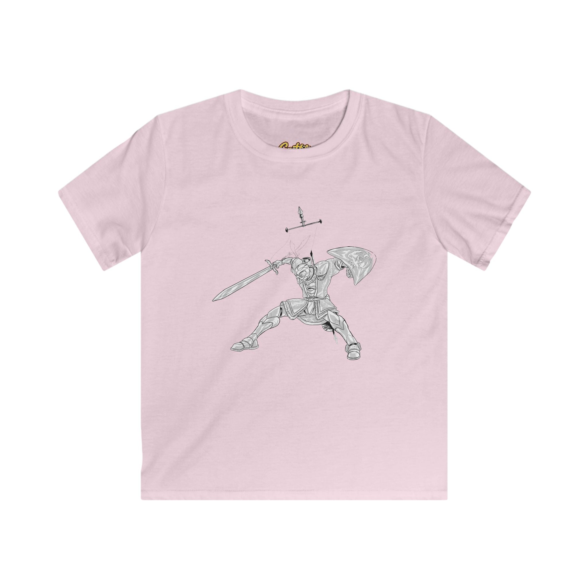 Kids Knight Warrior T-Shirt — Sword & Shield Line Art Tee
