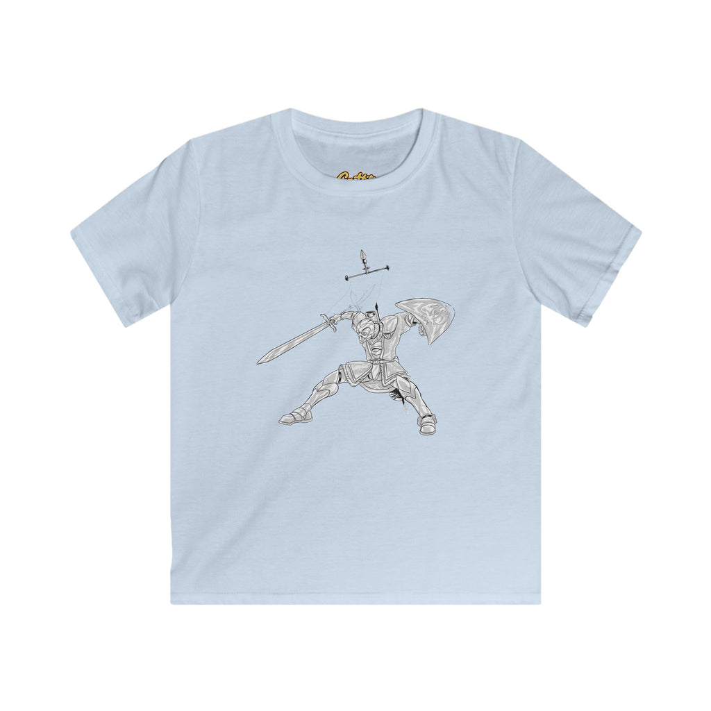 Kids Knight Warrior T-Shirt — Sword & Shield Line Art Tee