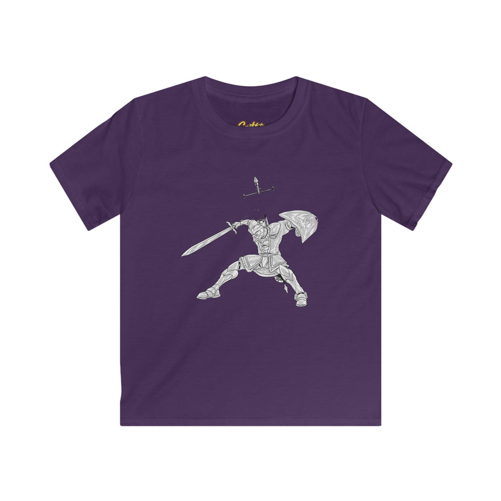Kids Knight Warrior T-Shirt — Sword & Shield Line Art Tee
