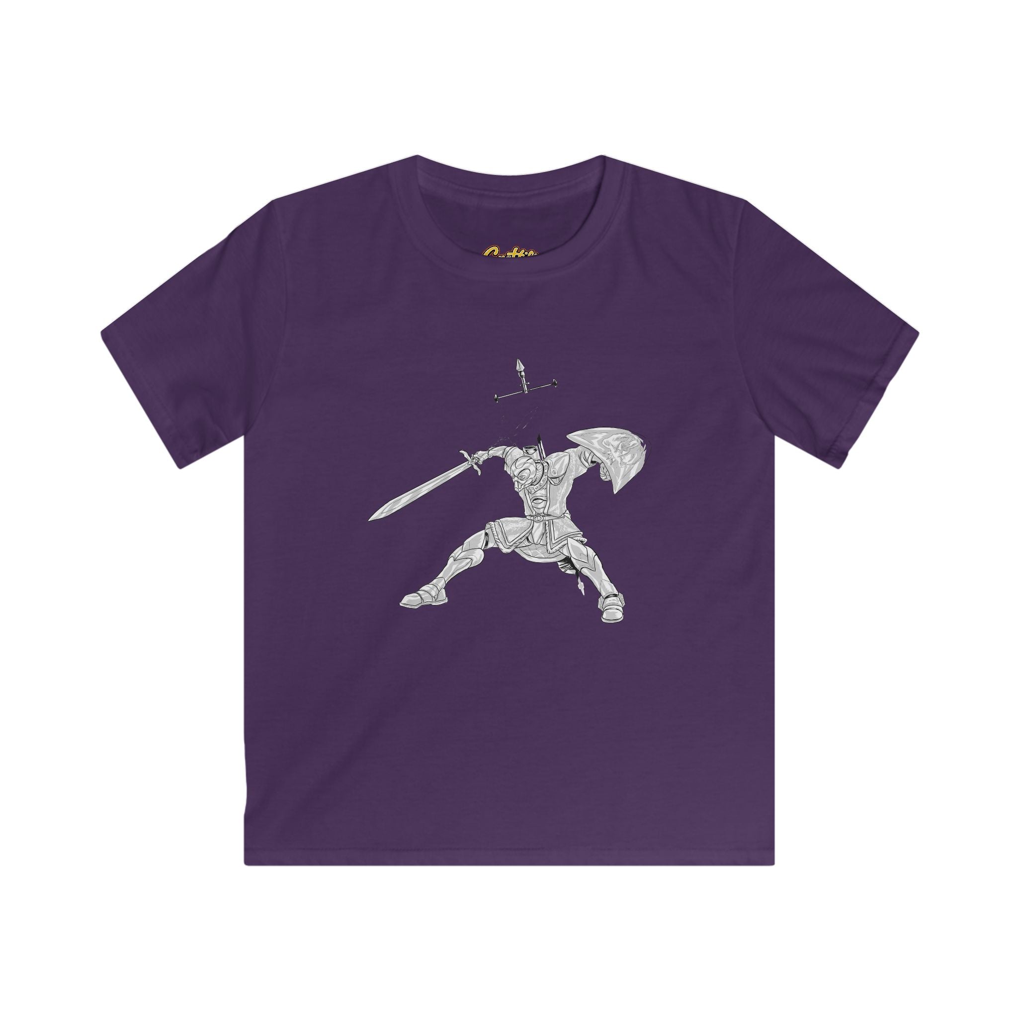 Kids Knight Warrior T-Shirt — Sword & Shield Line Art Tee