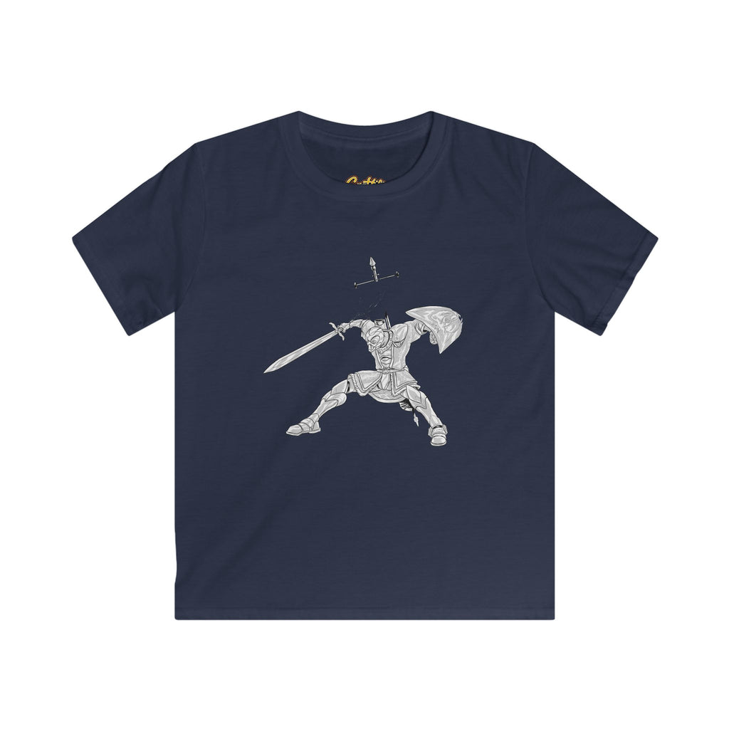 Kids Knight Warrior T-Shirt — Sword & Shield Line Art Tee