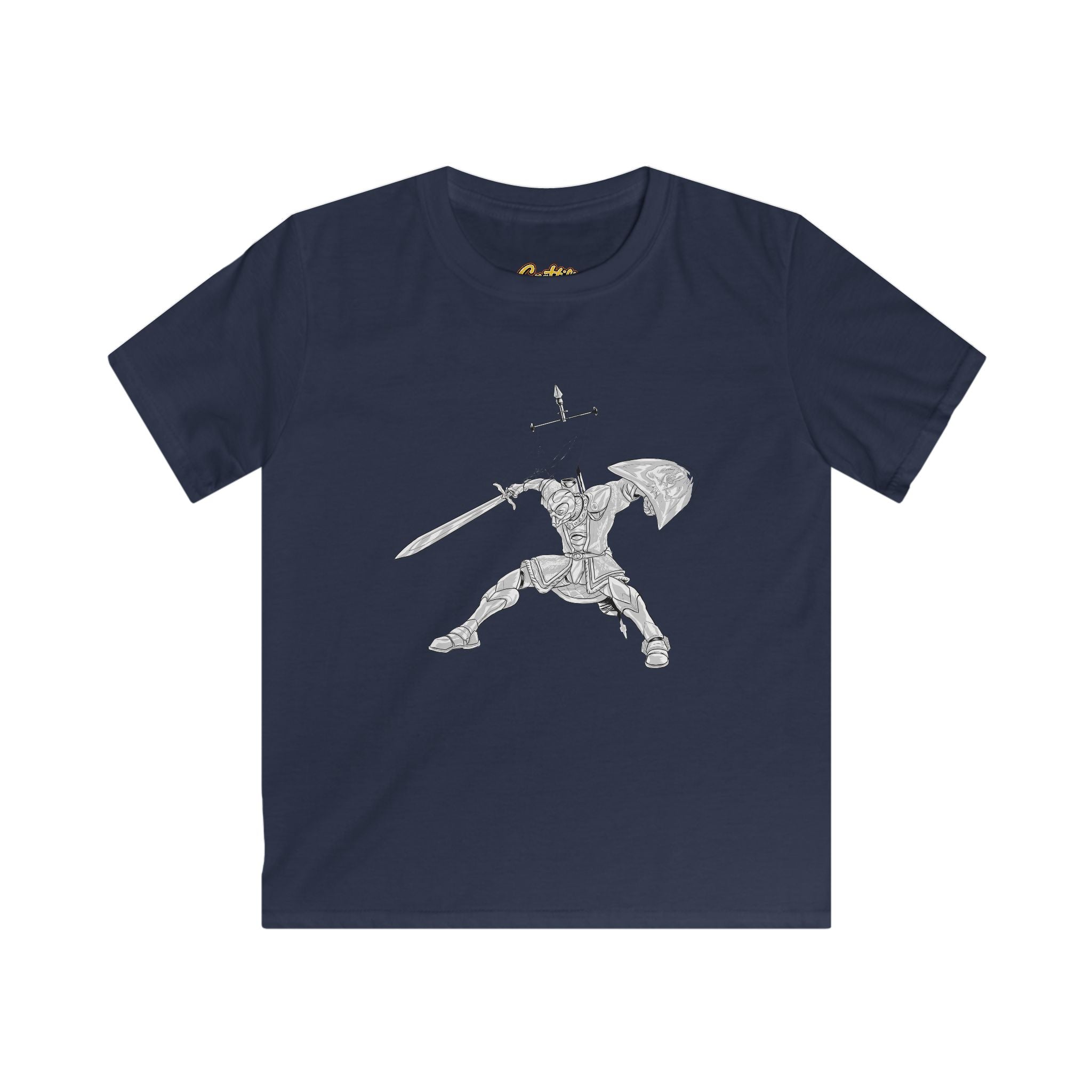 Kids Knight Warrior T-Shirt — Sword & Shield Line Art Tee