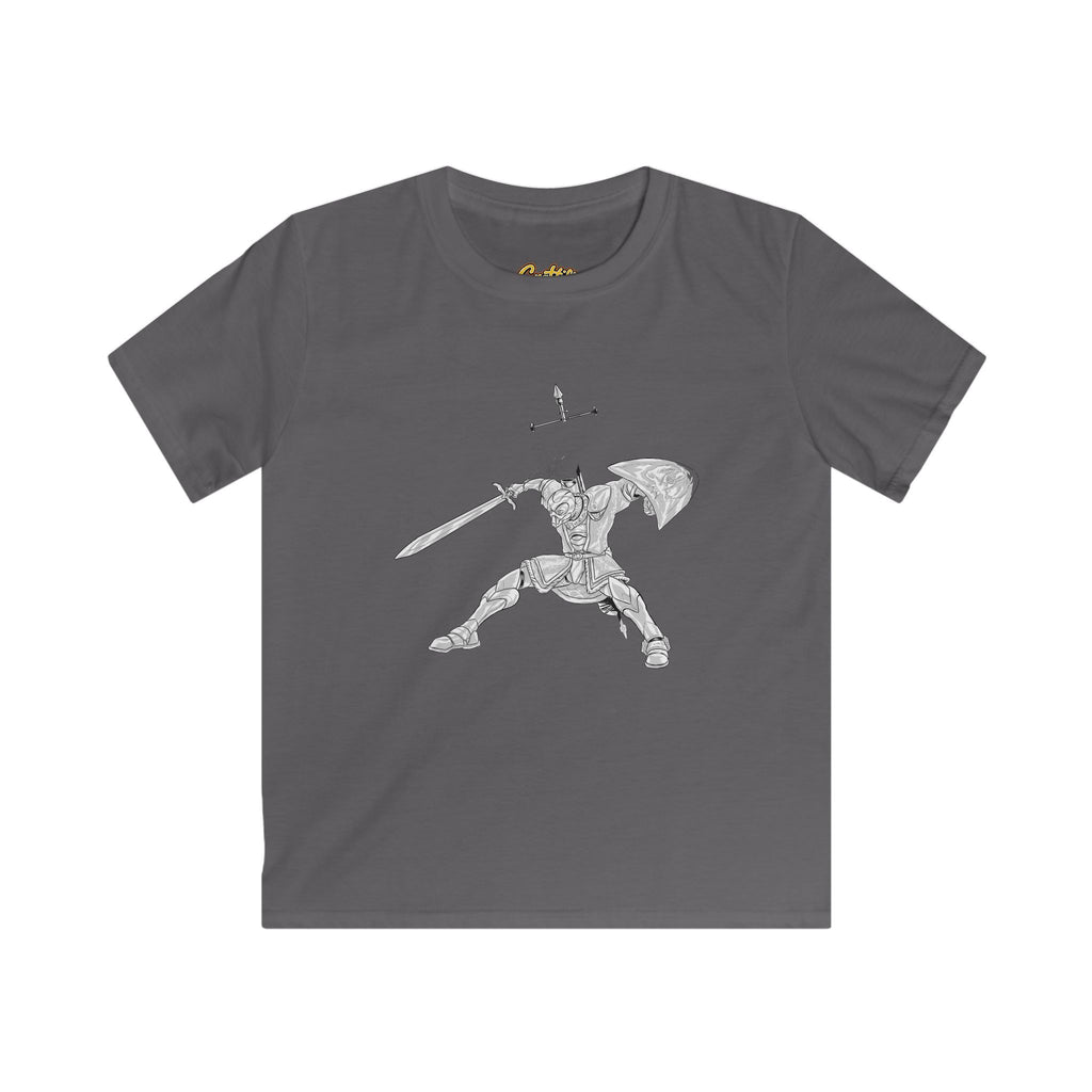 Kids Knight Warrior T-Shirt — Sword & Shield Line Art Tee