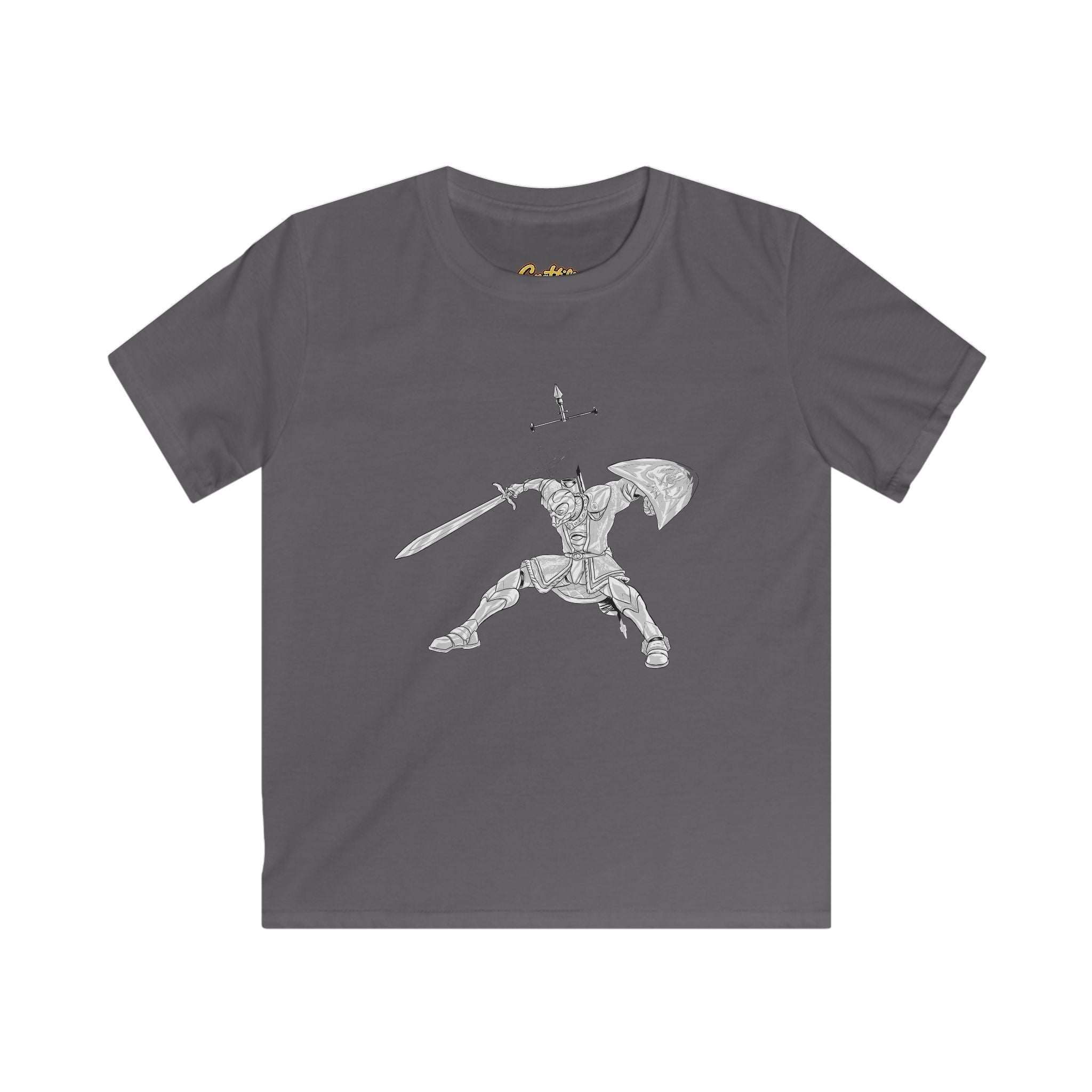 Kids Knight Warrior T-Shirt — Sword & Shield Line Art Tee