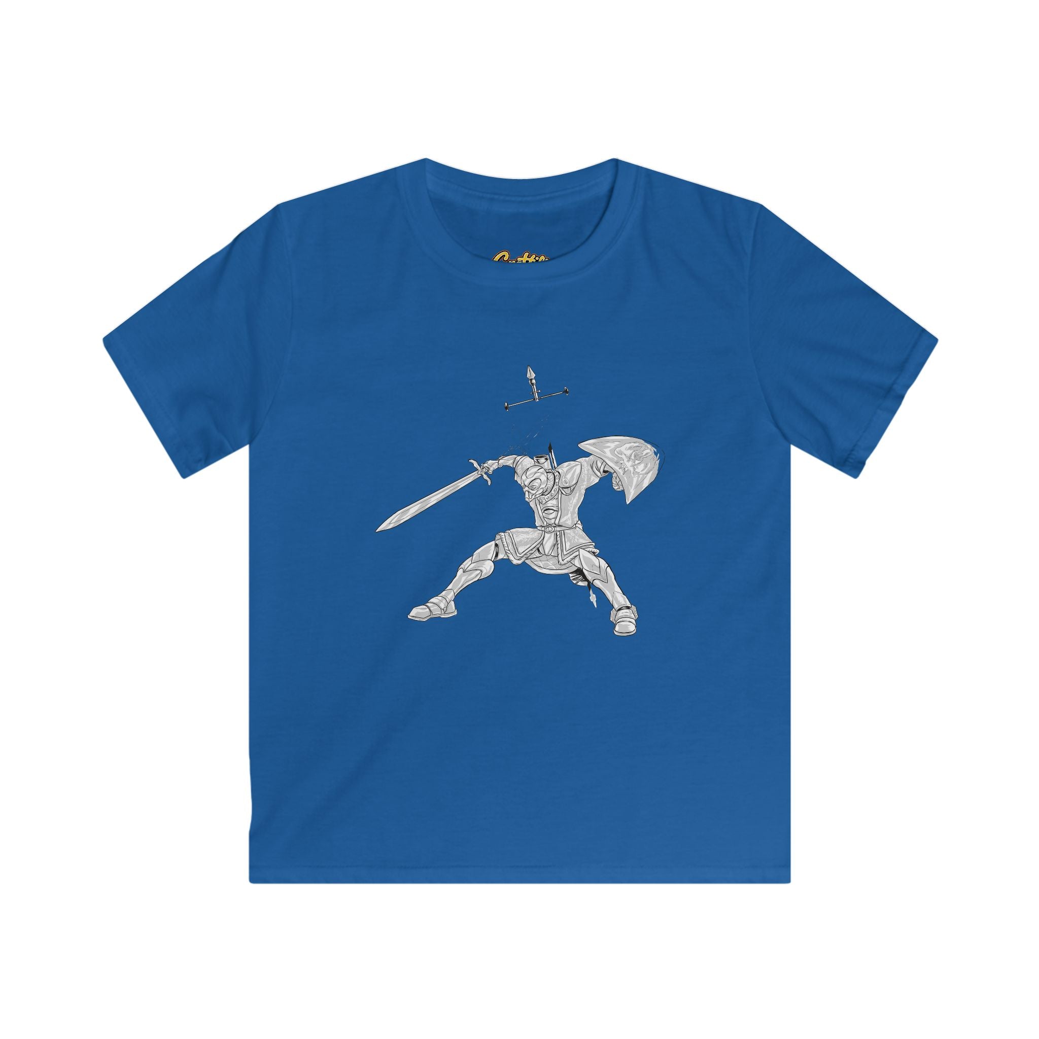 Kids Knight Warrior T-Shirt — Sword & Shield Line Art Tee
