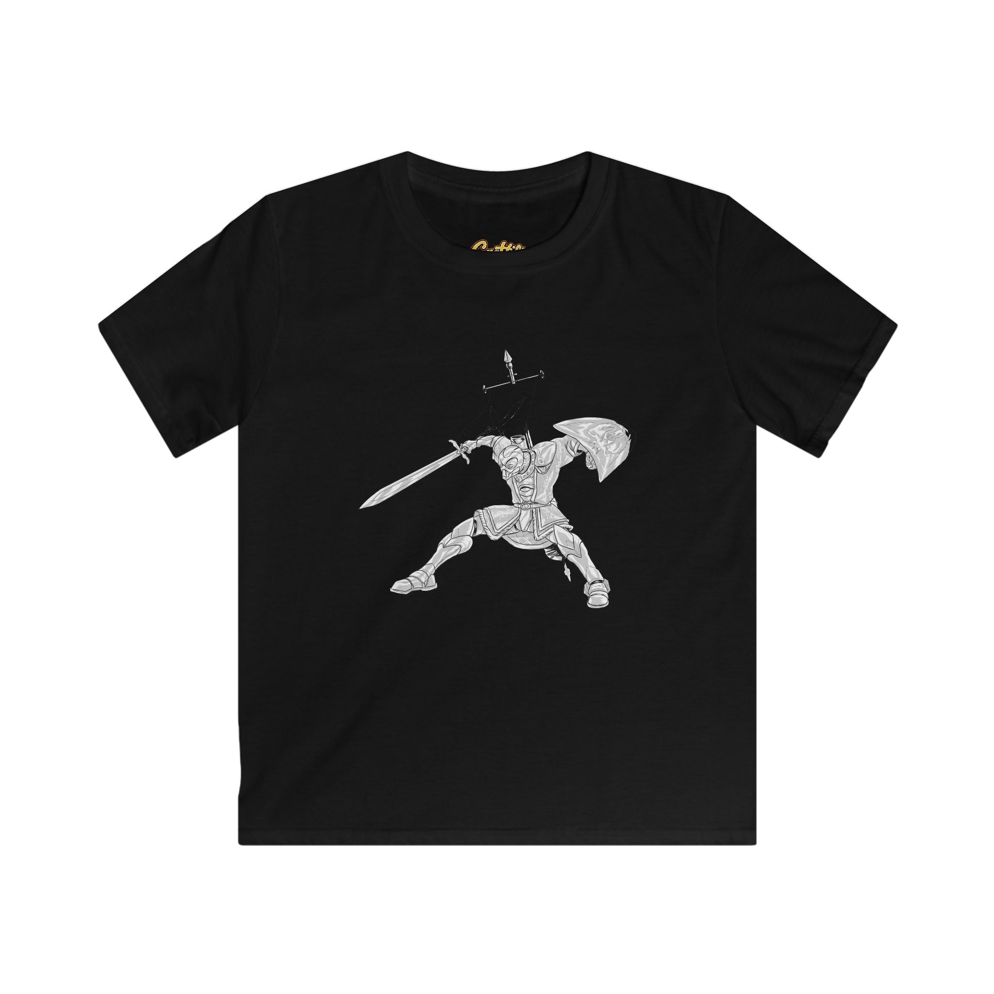 Kids Knight Warrior T-Shirt — Sword & Shield Line Art Tee