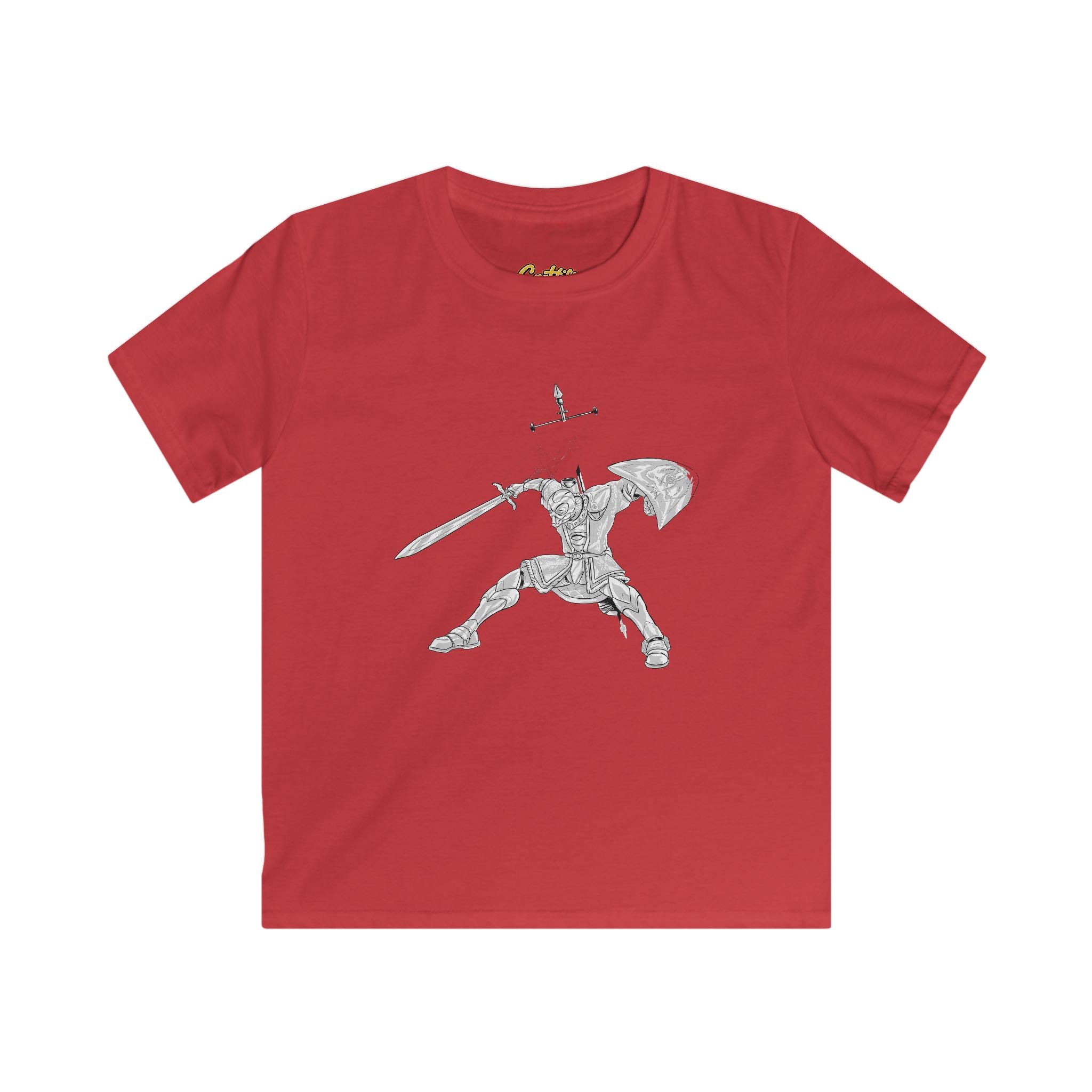 Kids Knight Warrior T-Shirt — Sword & Shield Line Art Tee