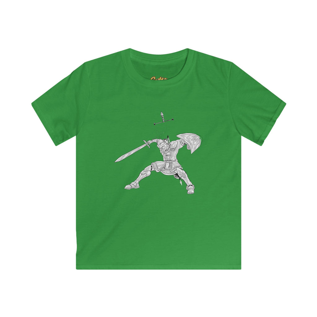 Kids Knight Warrior T-Shirt — Sword & Shield Line Art Tee