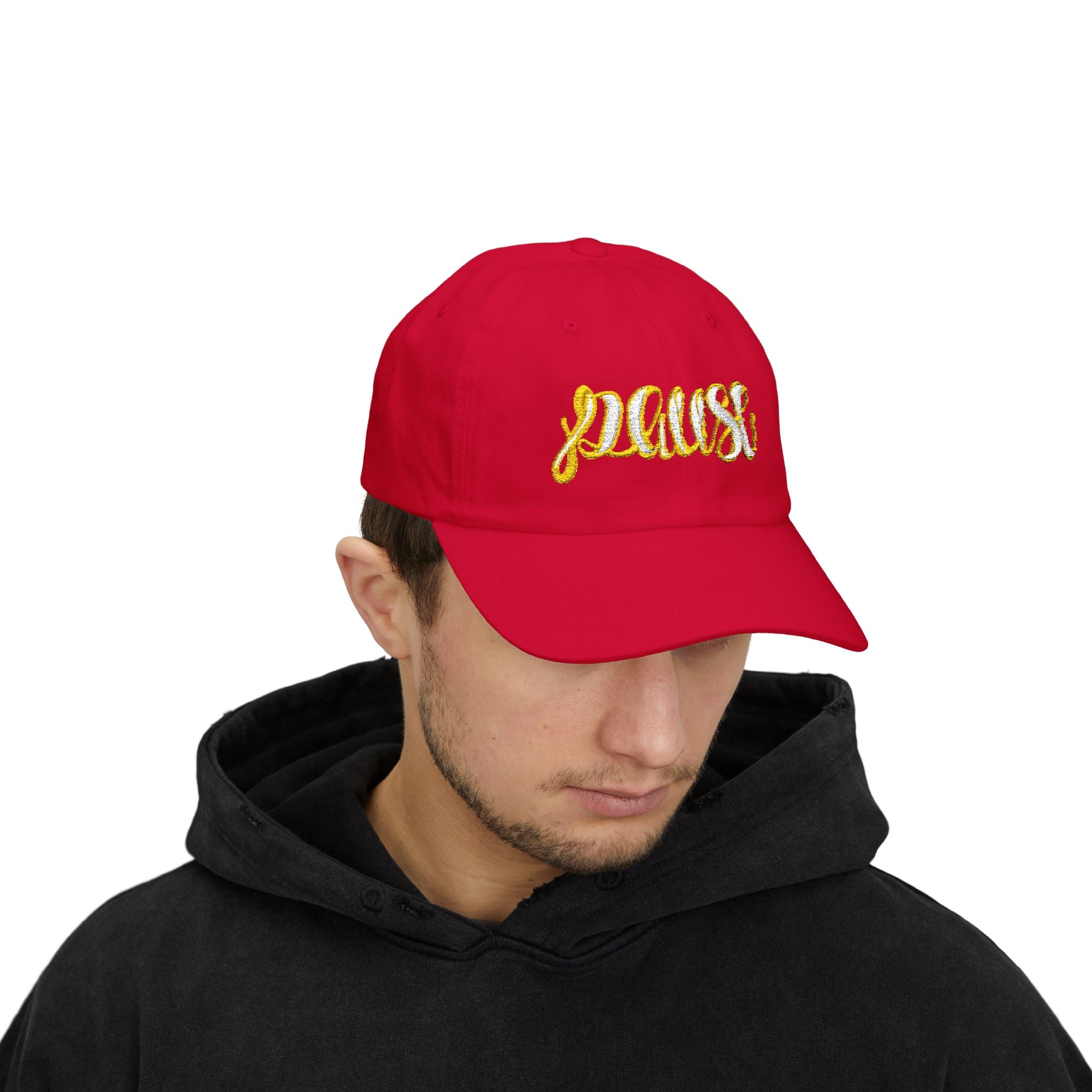Pause Embroidered Calligraphy Dad Cap