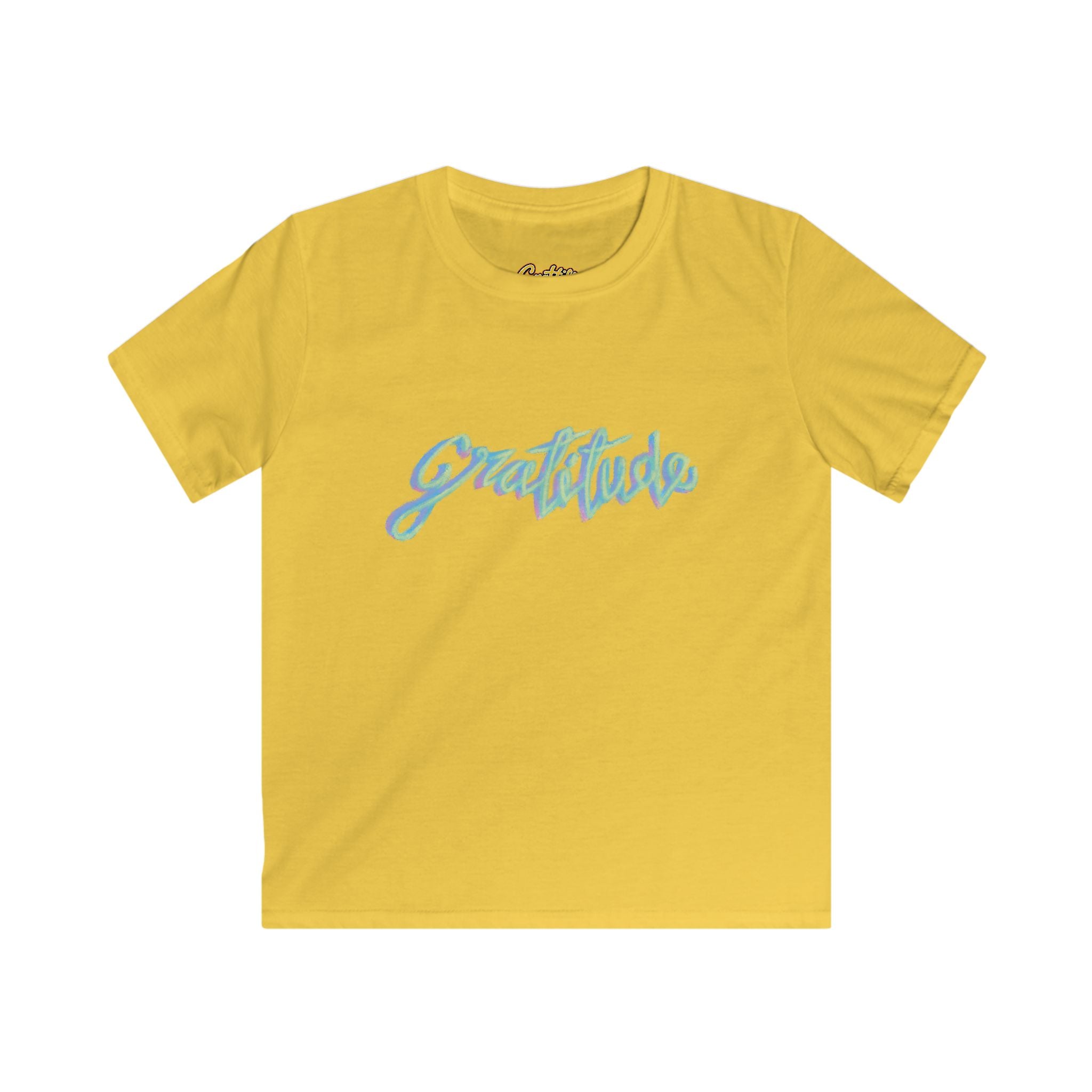 Kids Tee — 'Gratitude' Pastel Script T-Shirt for Children