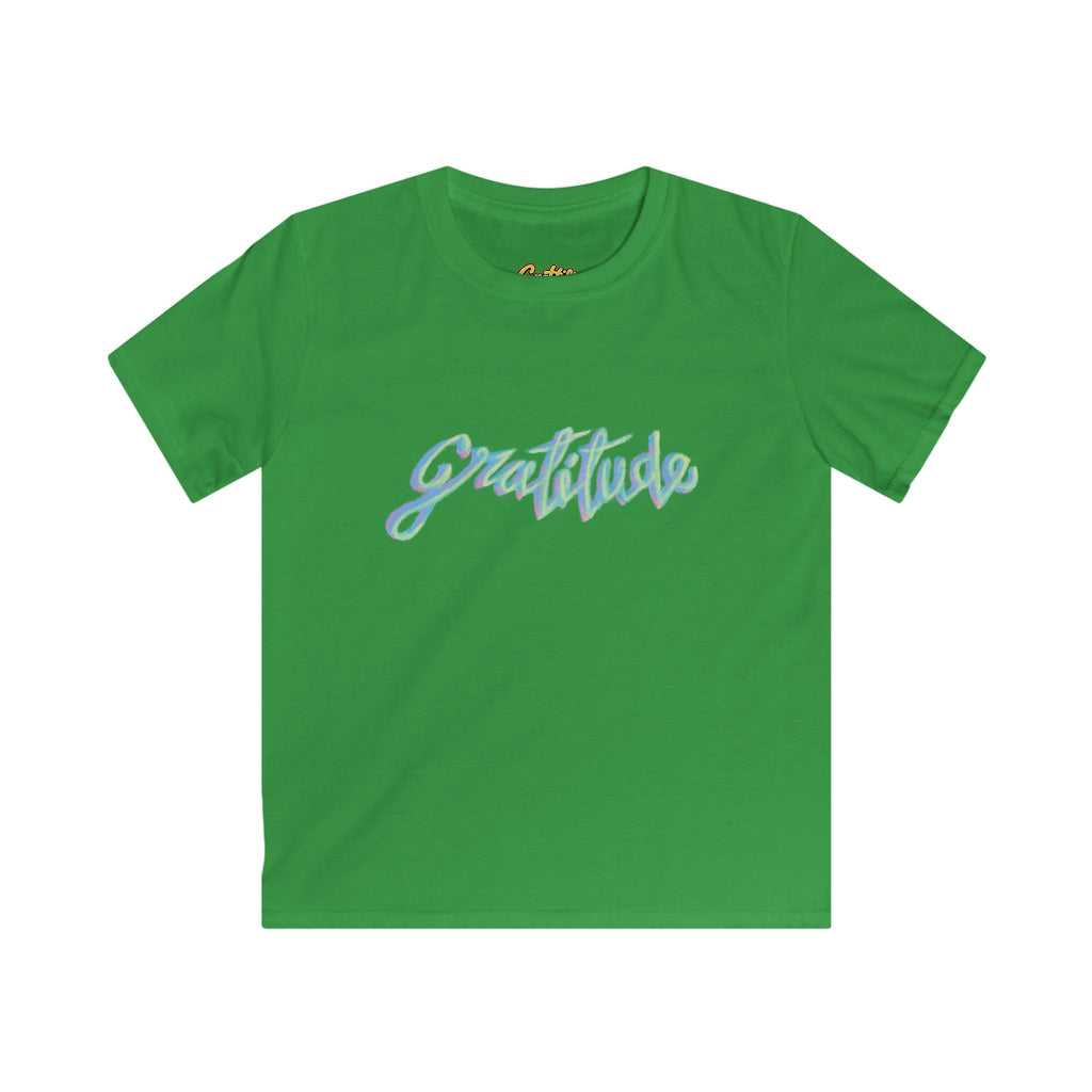 Kids Tee — 'Gratitude' Pastel Script T-Shirt for Children