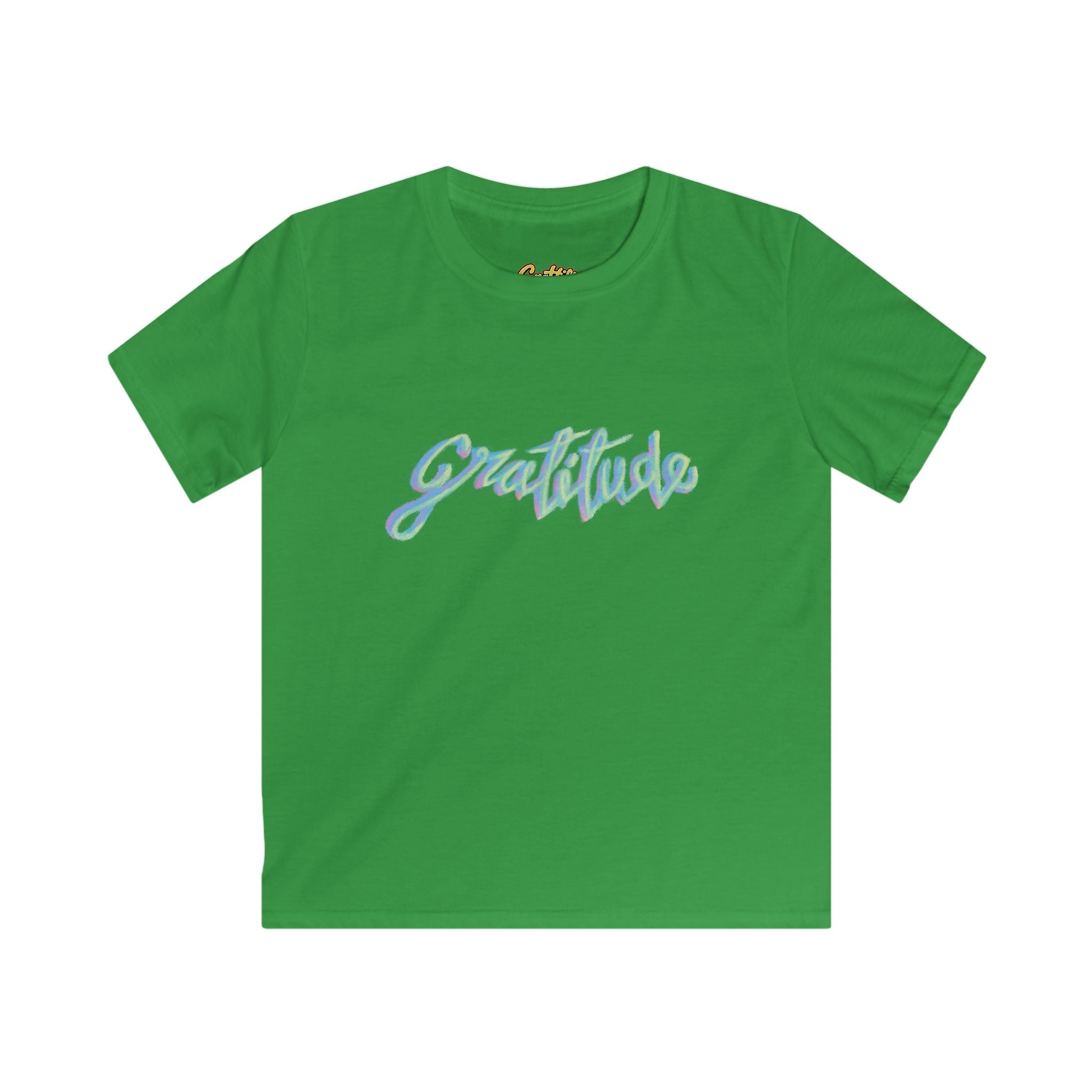 Kids Tee — 'Gratitude' Pastel Script T-Shirt for Children