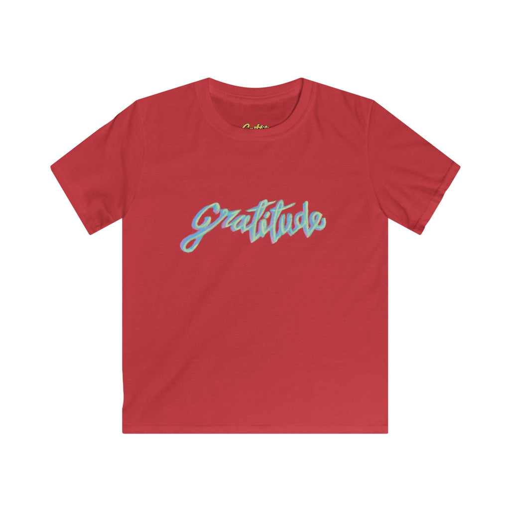 Kids Tee — 'Gratitude' Pastel Script T-Shirt for Children
