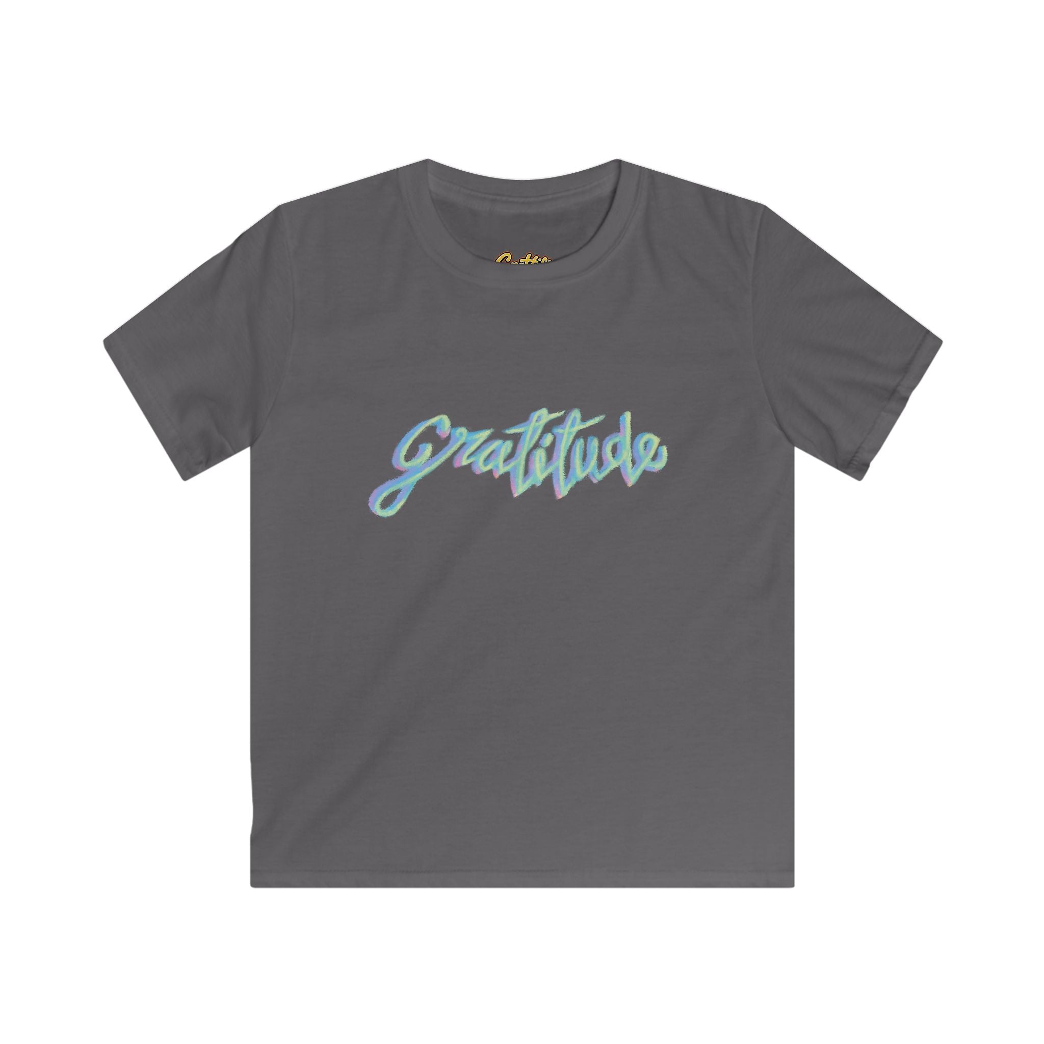 Kids Tee — 'Gratitude' Pastel Script T-Shirt for Children