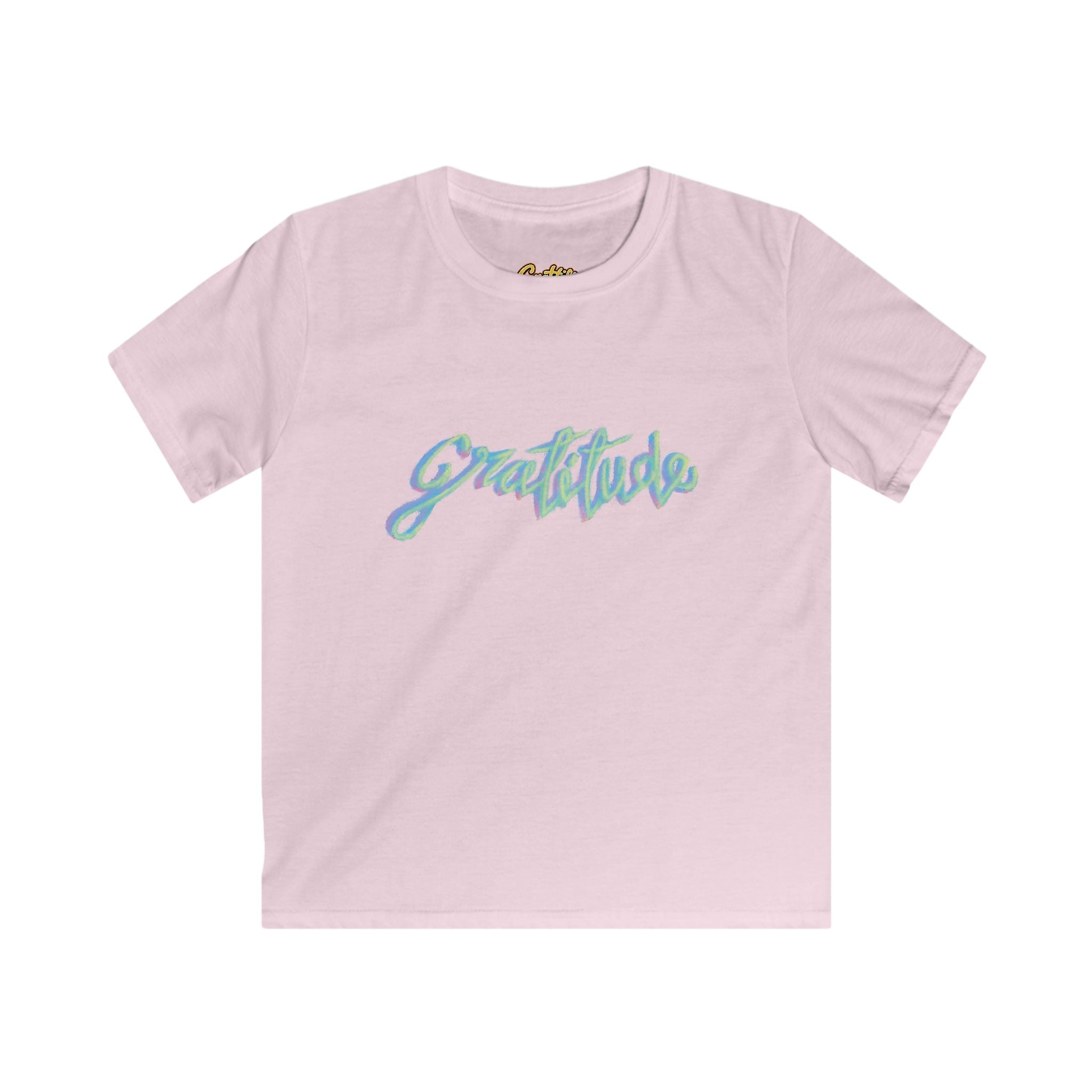 Kids Tee — 'Gratitude' Pastel Script T-Shirt for Children