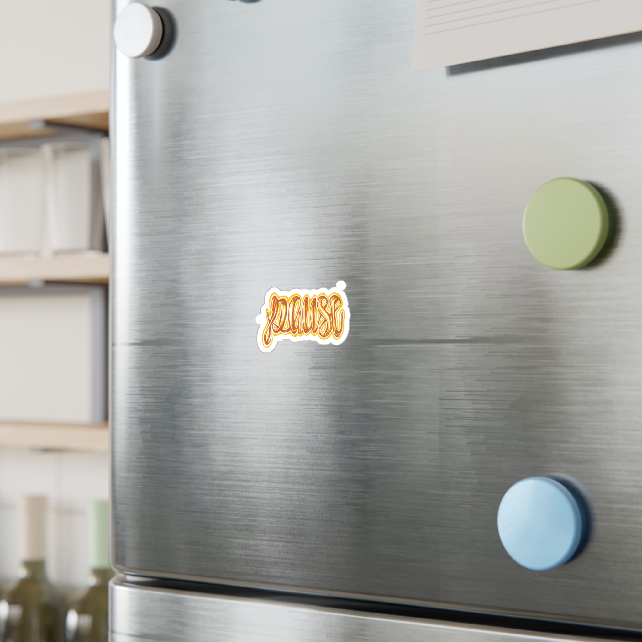 Pause Script Sticker — Retro Orange Hand-Lettered Vinyl Decal