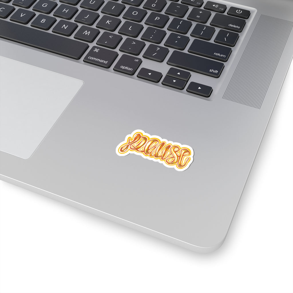 Pause Script Sticker — Retro Orange Handlettered Kiss-Cut Decal for Laptops & Journals