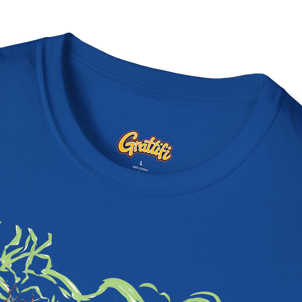 Druidic Nature Mage T-Shirt — Green Forest Sorcerer Staff Design